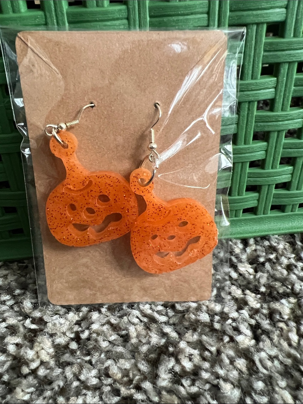 Resin Orange Pumpkin Earrings - Halloween Dangle